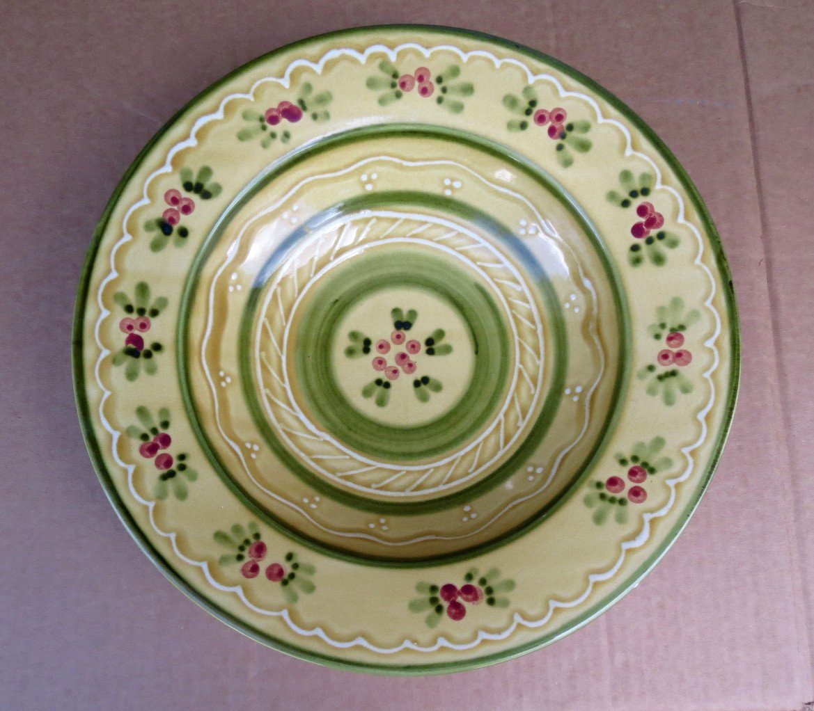 Williams Sonoma Ceramiche Toscane Large Serving Bowl Mustard w/ Swirls & Accents