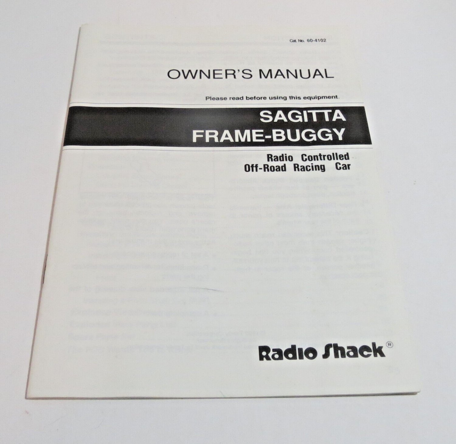Radio Shack Tandy Sagitta Frame-Buggy Owner's Manual 1992 Cat 60-4102