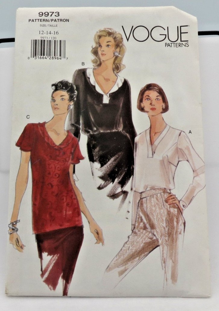Very Easy Vogue Vintage 1999 Sewing Pattern Blouses  #9973  Uncut 12-14-16