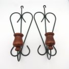 Home Interiors Vintage Wall Sconce Set of 2 Green Metal w/ Wooden Taper Holder Home Interiors Vintage Wall Sconce Set of 2 Green Metal w/ Wooden Taper Holder