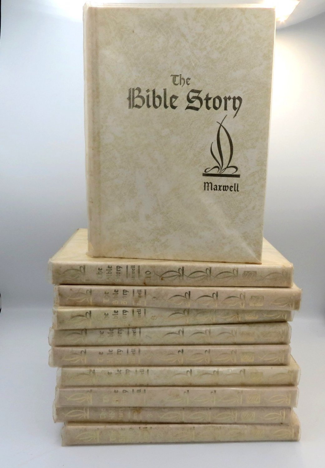 The Bible Story by Maxwell Complete in 10 Volumes 1950s  White Leather w/Gilt