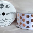 Offray Ribbon, Gold Dot on White 1 1/2 inch Grosgrain Polyester Ribbon, 2x9' Offray Ribbon, Gold Dot on White 1 1/2 inch Grosgrain Polyester Ribbon, 2x9'