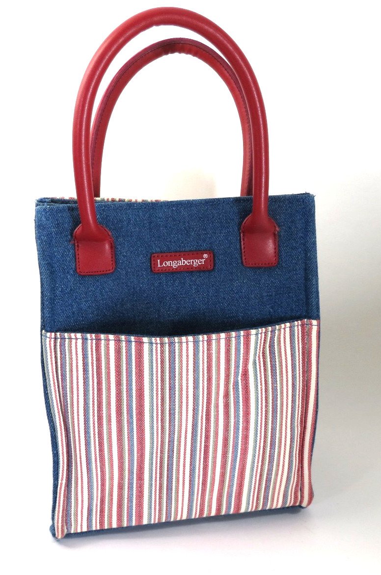 Longaberger Homestead Denim Mini Red White Blue Striped Tote Bag