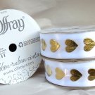 Offray Ribbon Gold Heart on White 7/8 inch Grosgrain Polyester Ribbon, 3x9' Offray Ribbon Gold Heart on White 7/8 inch Grosgrain Polyester Ribbon, 3x9'