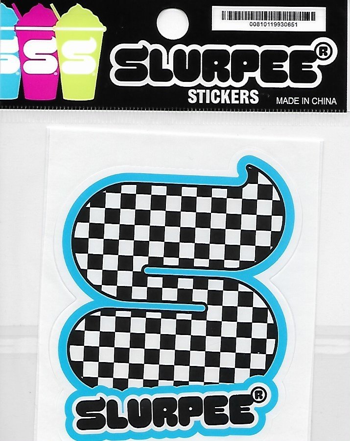 Slurpee Sticker Black & White Checker w/ Light Blue Edge