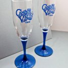 Vintage Promotional Champagne Flutes 1996 Canaan Valley WV Blue Logo Blue Stems