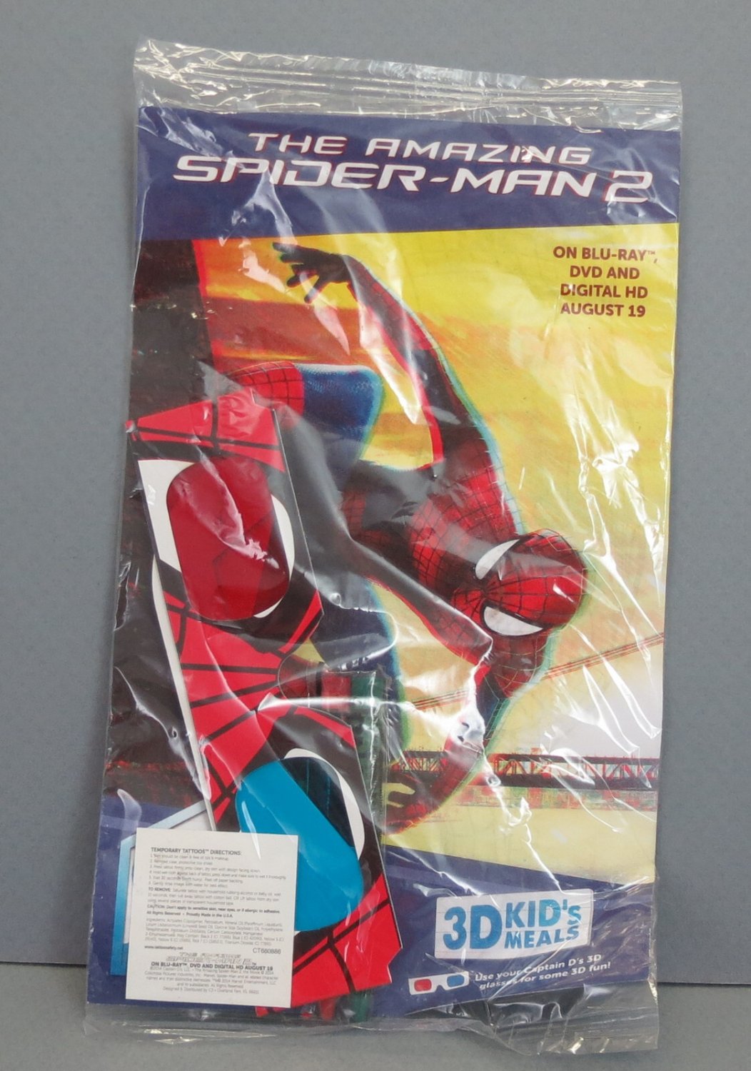 Rare Captain D's Spider-Man 2 3-D Promo 3-D Glasses / Temporary Tattoo 2014