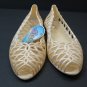 DonaJelly Women's PVC Flats Summer Lattice Shoes Gold Size 5 NOS