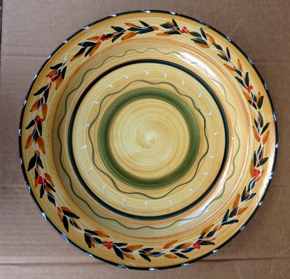 Furio Home VTG Large Round Platter Mustard w/ Fall Color Leaf Accent Border
