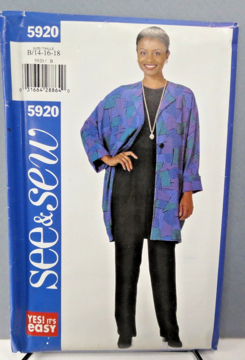 See & Sew Vintage 1998 Pant & Jacket Pattern #5920 SZ B 14-16-18 Uncut