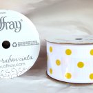 Offray Ribbon, Yellow Dot on White  1 1/2 inch Grosgrain Polyester Ribbon, 2x9'