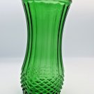Hoosier Glass Vintage Green Vase Ribbed w/Diamond Cut Base Hoosier Glass Vintage Green Vase Ribbed w/Diamond Cut Base