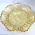 Federal Glass MCM Yellow Table Serving Dish Fruit Design w/ Ornate Ruffled Edge
