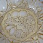 Federal Glass MCM Yellow Table Serving Dish Fruit Design w/ Ornate Ruffled Edge