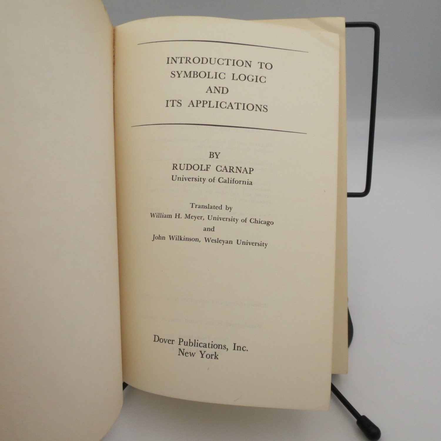 Introduction to Symbolic Logic & Applications Rudolf Carnap 1958 Philosophy