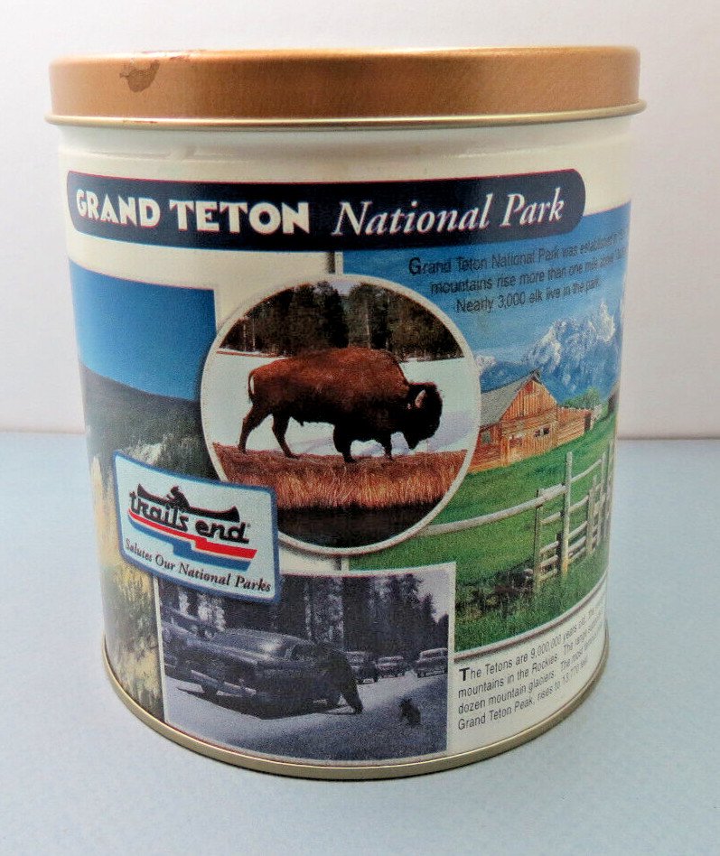 Trail's End Yellowstone Popcorn Tin 1997 / Stash Box / Catch-All  Photo Decor