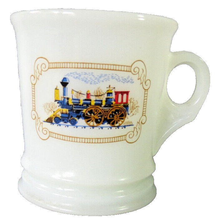 VTG Avon Shaving Mug Blue Steam Engine Locomotive Milk Glass Cup