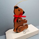 Current Jointed Wooden Teddy Bear Christmas Ornament Bear with Red Ribbon 7698