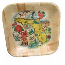 Florida Souvenir Bamboo Bowl Basket State Shape design with Florals and Cities