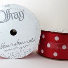 Offray Ribbon, White Dot on Red 1 1/2 inch Grosgrain Polyester Ribbon, 2x9'