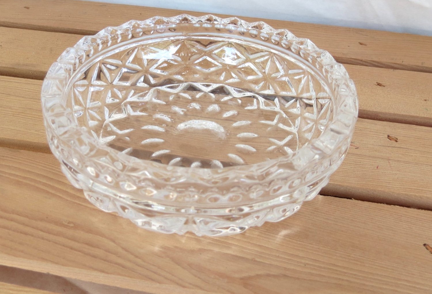 Forever Crystal Clear Trinket Dish/Box Missing Top Cut Crystal Floral Design