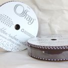 Offray Ribbon White Dash on Brown  5/8  inch Grosgrain Polyester Ribbon, 2x9'