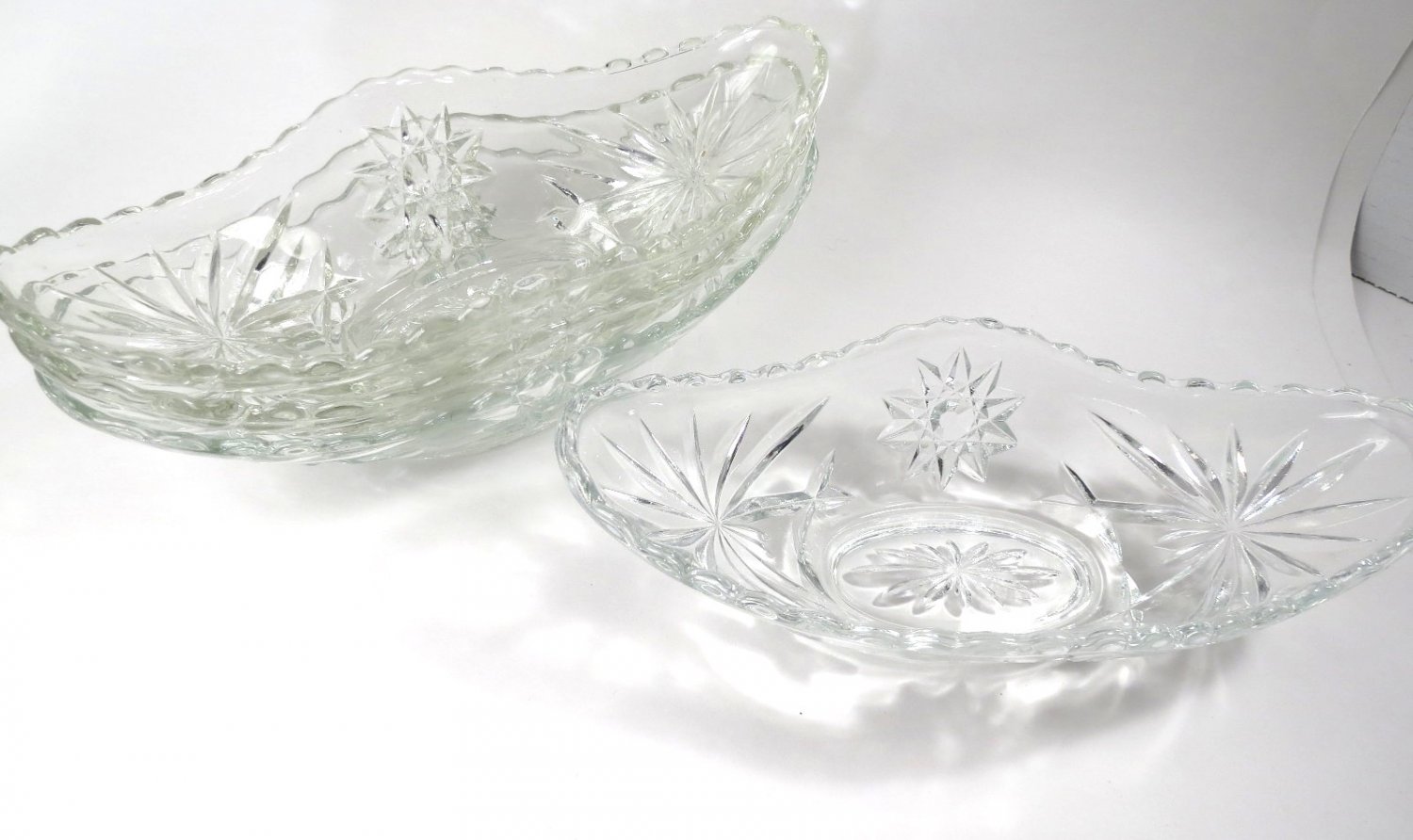Anchor Hocking  4 Clear Gondola Candy Relish Dish "Star of David" Pressed Design