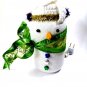 Handmade Snowman Sock over Jar Lighted w/ Green Ribbon Scarf Christmas Decor