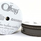 Offray Ribbon White Dash on Brown  7/8  inch Grosgrain Polyester Ribbon, 2x9'
