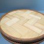 Unbranded MCM 11" Bamboo Round Butterflies Ferns Under Glass Drink Serving Tray