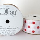 Offray Ribbon, Red Dot on White 1 1/2 inch Grosgrain Polyester Ribbon, 2x9'