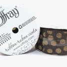 Offray Ribbon, Gold Dot on Black  1 1/2 inch Grosgrain Polyester Ribbon, 2x9'
