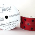 Offray Ribbon, Black Dot on Red 1 1/2 inch Grosgrain Polyester Ribbon, 2x9'