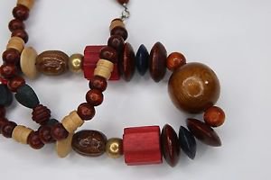 UNIQUE HANDCRAFTED  ARTISAN GEOMETRIC DESIGNS WOOD BEADS  NECKLACE 11" NEPAL