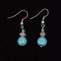 NEPALESE EARRINGS TIBETAN SILVER Blue Art Glass Bead Handmade Drop Nepal