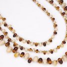 TIBETAN 3 STRAND NECKLACE SHADES OF AMBER & WHITE/CREAM ART GLASS BEADS 9.25"