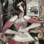 HUGE CUBIST ABSTRACT SEATED LADY IN INTERIOR .