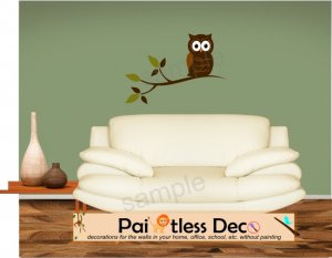Fancy Owl Sitting Tree Branch Wall Decal -ec