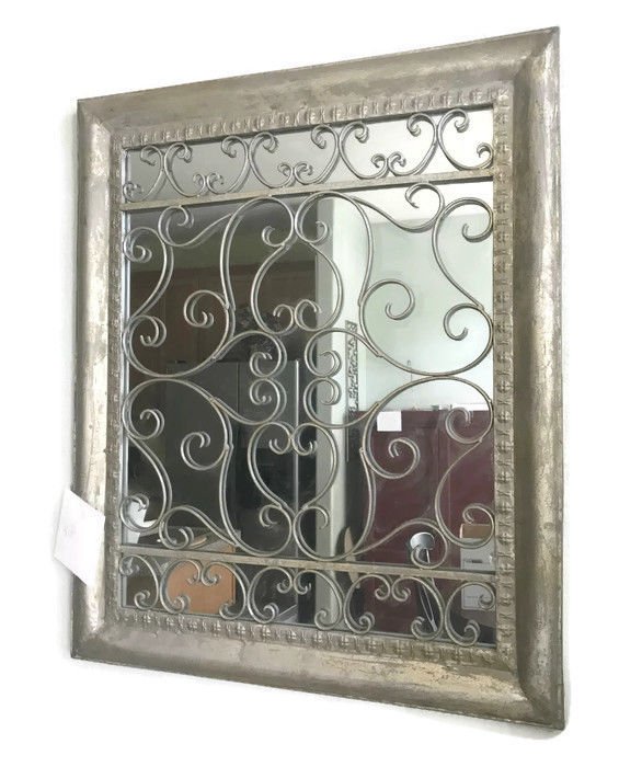 Twisted Vines Metal Wall Mirror Antique Gold Foyer Large Square Wrought