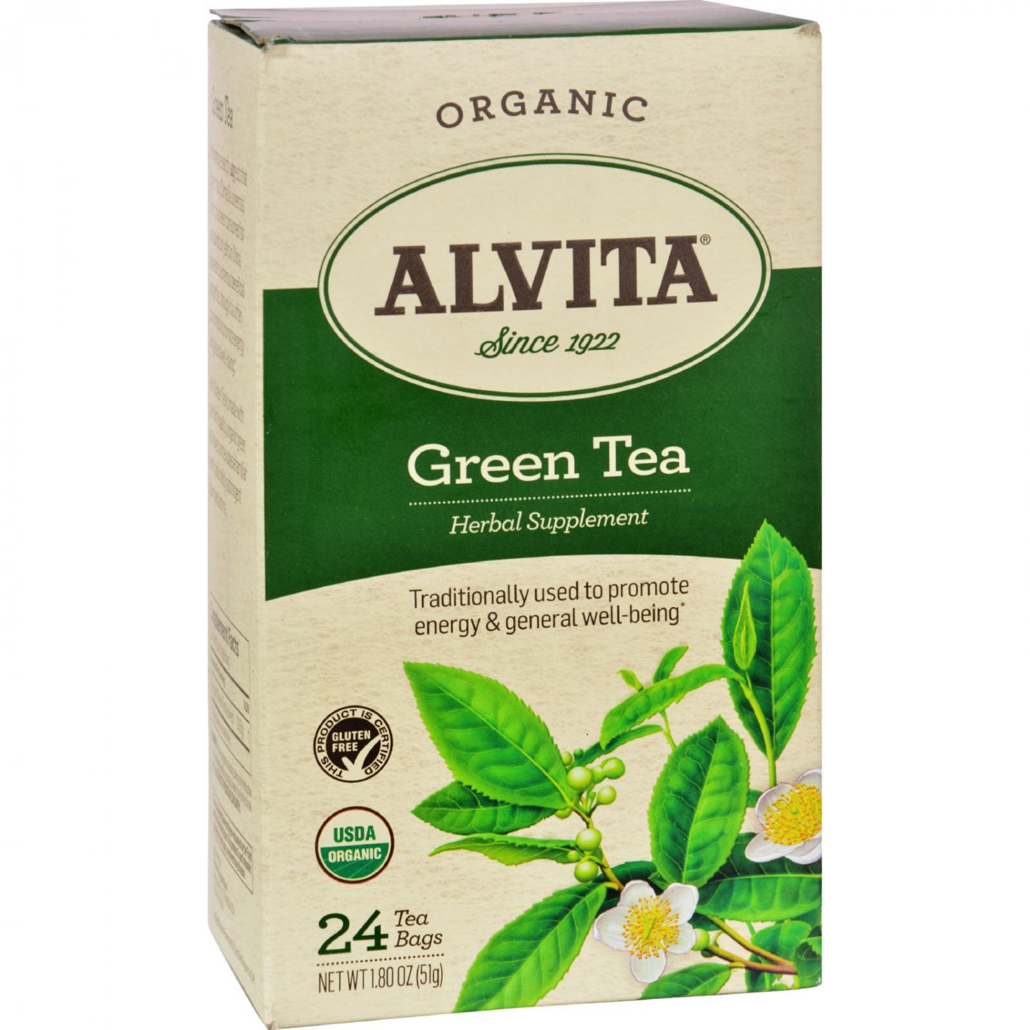 Alvita Organic Green Tea Herbal Supplement 24 Tea Bags