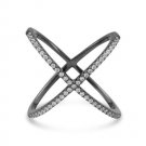 Black Cobalt Plated Criss Cross 'X' Ring with Signity CZs