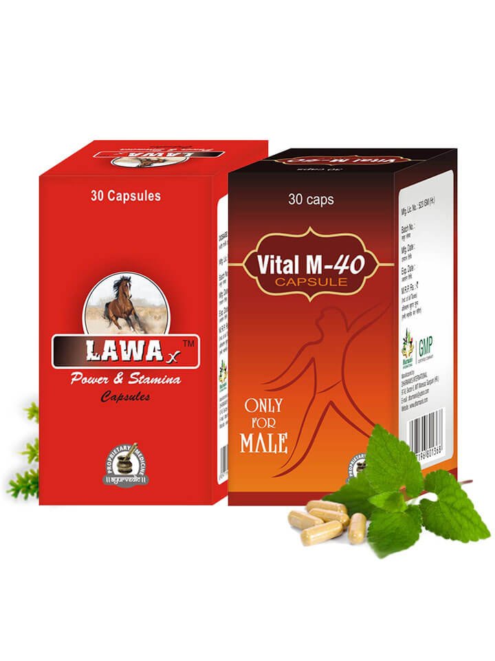 Organic Premature Ejaculation Herbal Treatment - 60 Lawax Capsules +60 Vital M-40 Capsules