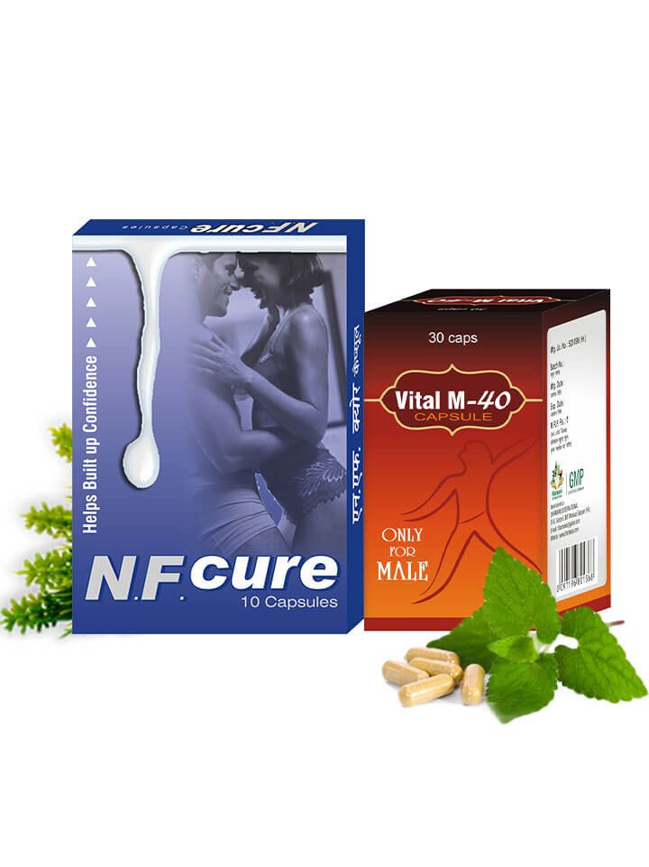 Herbal Nightfall Treatment Stop Wet Dreams Leakage - 60 NF Cure capsules and 60 Vital M-40 capsules