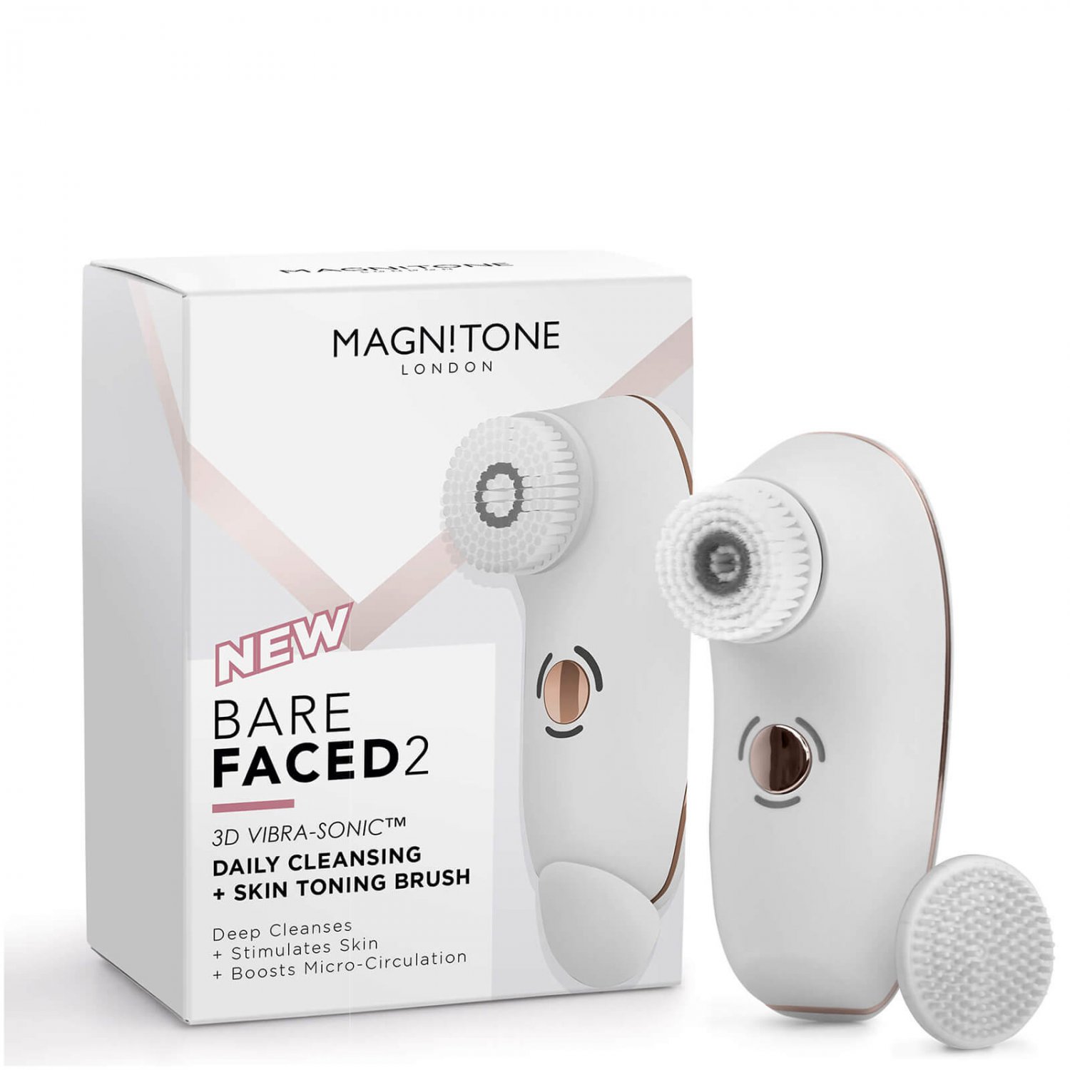 Magnitone London BareFaced 2 Daily Cleansing and Skin Toning Brush - White / Pink