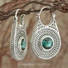 Creole EARRINGS 925 Sterling SILVER & Green Quartz 14.50 g ~ Handmade in Bali