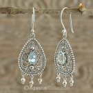 Hook EARRINGS Sterling SILVER & Genuine Blue Topaz 4.80 g ~ Handmade in Bali