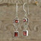 Hook EARRINGS Sterling SILVER & Genuine Red Garnet 5.90 g ~ Handmade in Bali