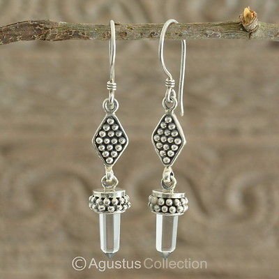 Hook EARRINGS Sterling SILVER & Genuine Rock Crystal Quartz 5.70 g ~ Handmade