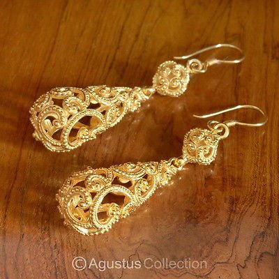 Hook EARRINGS Genuine 24K Gold Vermeil over Sterling SILVER 11.55 g ~ Handmade