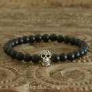 Stretch Bracelet 925 Sterling SILVER Skull ONYX Beads 13.35 g ~ Size 6 ½ inches